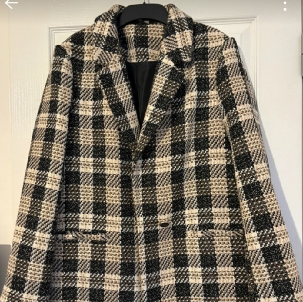 Black and Cream Plaid Tweed Blazet
